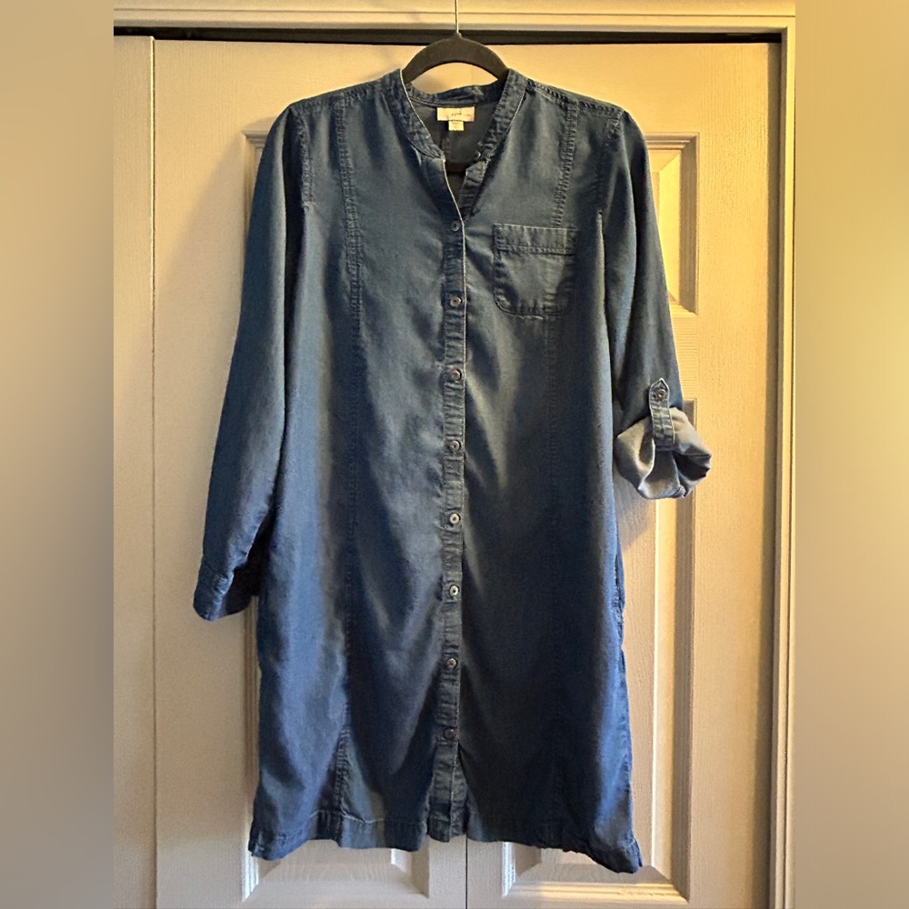 J Jill Denim Womens Chambray Midi Shirt Dress Size SP Blue Lagenlook Minimalist